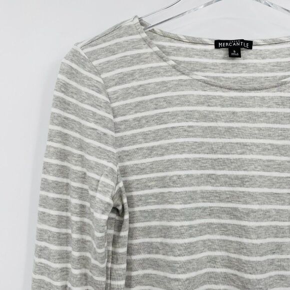 J. Crew Size Small Gray & White Striped 3/4 Bell Sleeve Knit Top - Picture 4 of 9